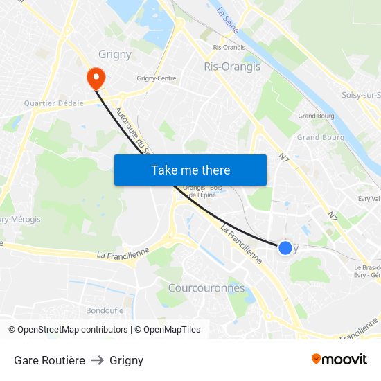Gare Routière to Grigny map