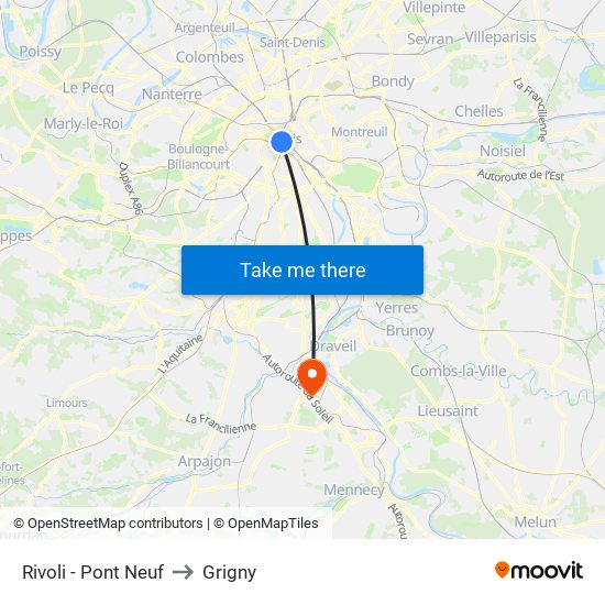 Rivoli - Pont Neuf to Grigny map