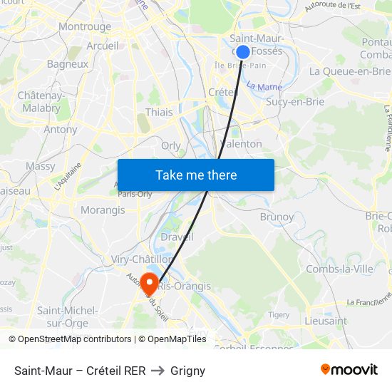 Saint-Maur – Créteil RER to Grigny map