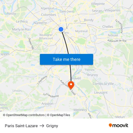 Paris Saint-Lazare to Grigny map
