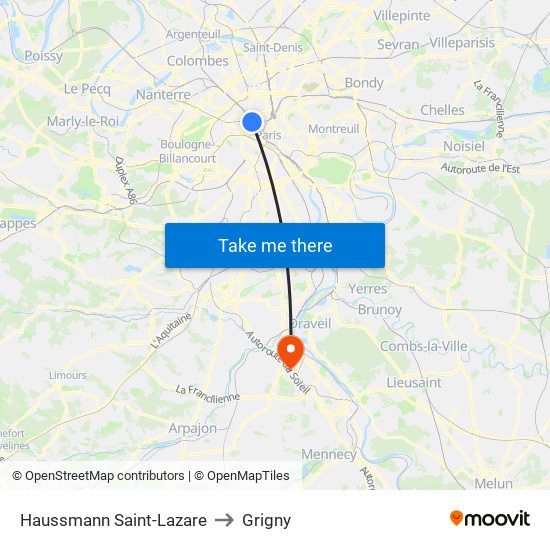 Haussmann Saint-Lazare to Grigny map