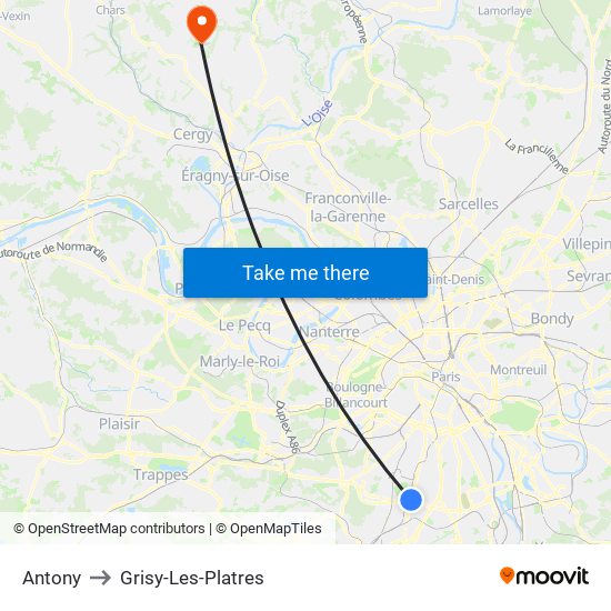 Antony to Grisy-Les-Platres map