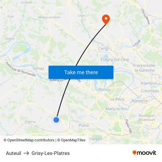 Auteuil to Grisy-Les-Platres map