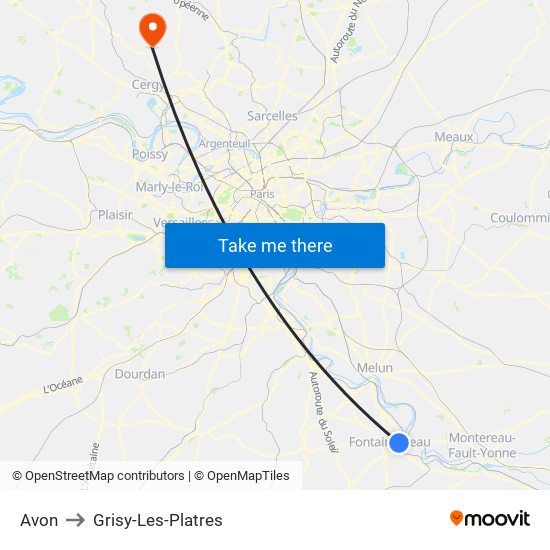Avon to Grisy-Les-Platres map