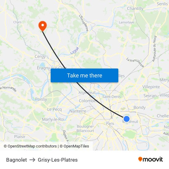 Bagnolet to Grisy-Les-Platres map