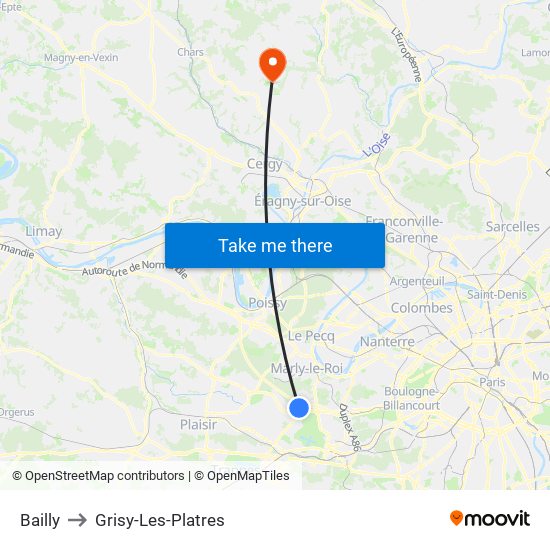 Bailly to Grisy-Les-Platres map