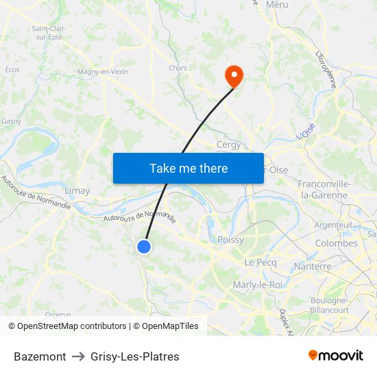 Bazemont to Grisy-Les-Platres map