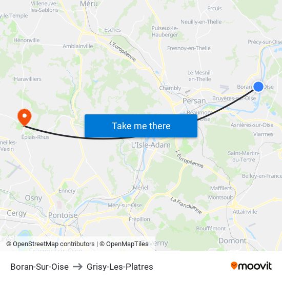 Boran-Sur-Oise to Grisy-Les-Platres map