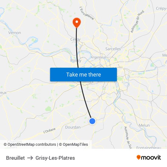 Breuillet to Grisy-Les-Platres map
