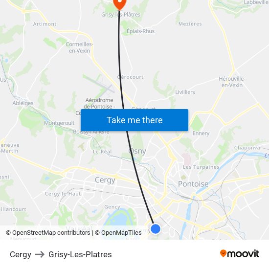 Cergy to Grisy-Les-Platres map