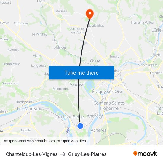 Chanteloup-Les-Vignes to Grisy-Les-Platres map