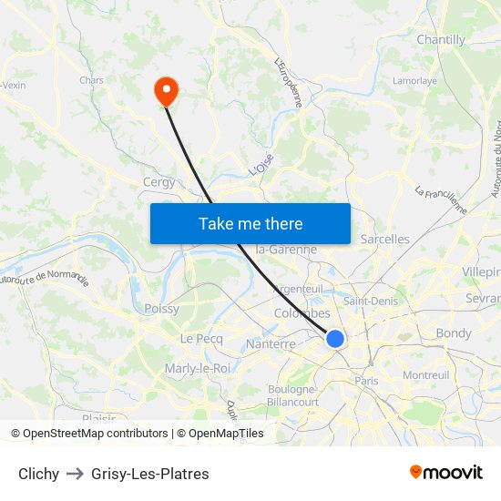 Clichy to Grisy-Les-Platres map