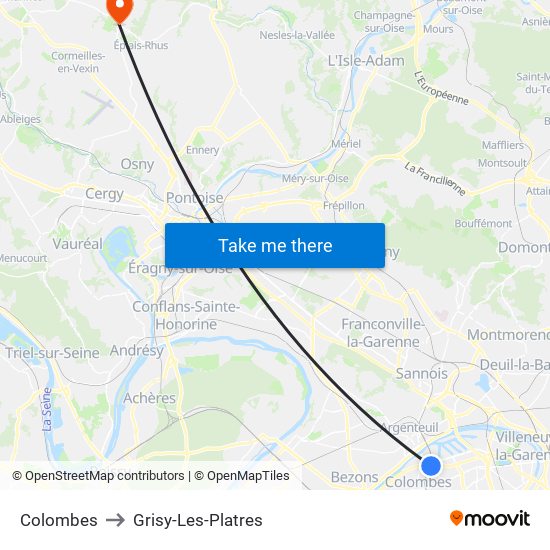 Colombes to Grisy-Les-Platres map