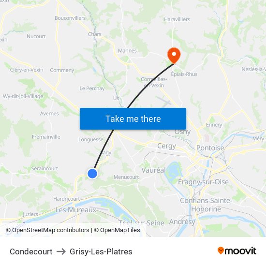 Condecourt to Grisy-Les-Platres map