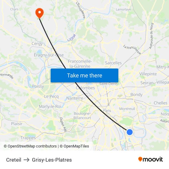 Creteil to Grisy-Les-Platres map