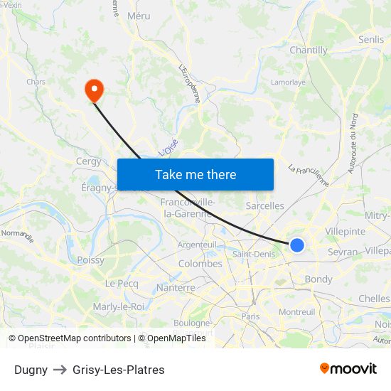 Dugny to Grisy-Les-Platres map