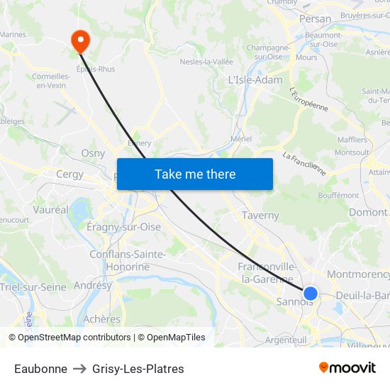 Eaubonne to Grisy-Les-Platres map