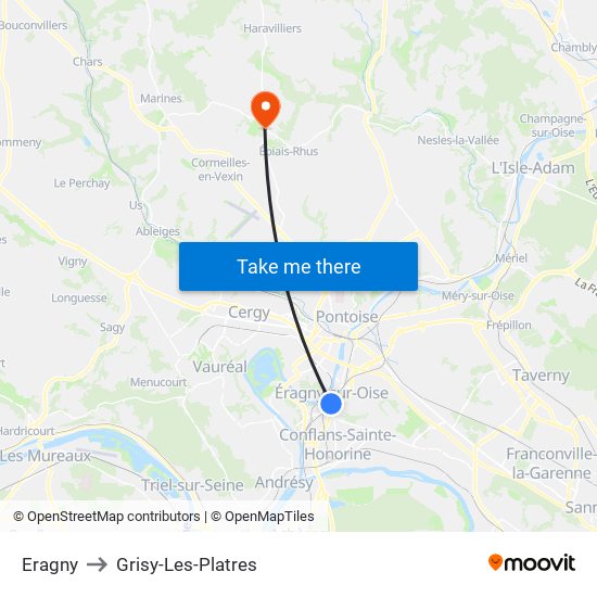 Eragny to Grisy-Les-Platres map