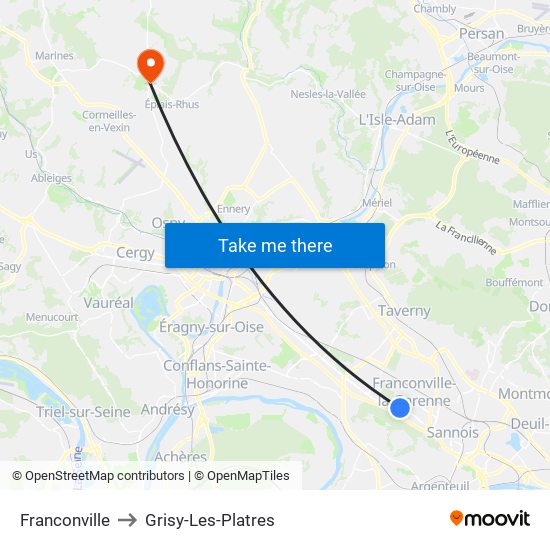 Franconville to Grisy-Les-Platres map