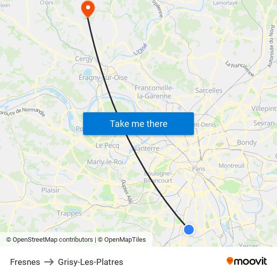 Fresnes to Grisy-Les-Platres map