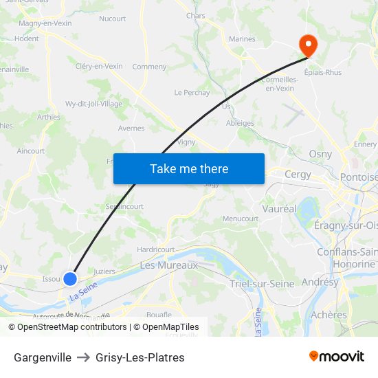 Gargenville to Grisy-Les-Platres map