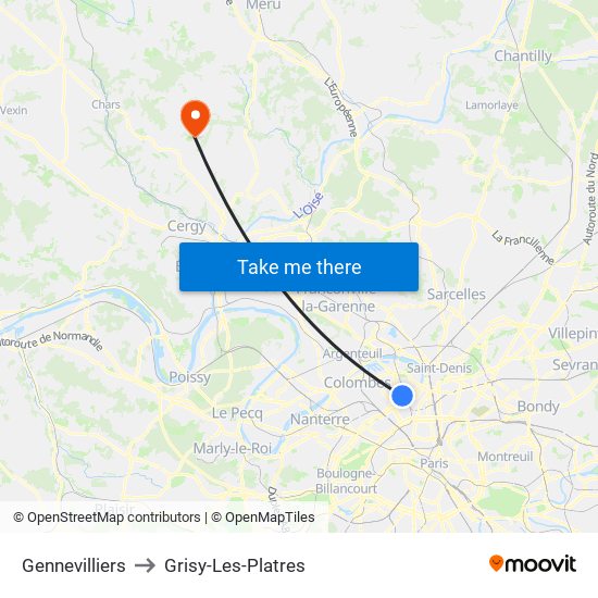 Gennevilliers to Grisy-Les-Platres map