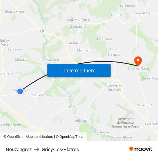 Gouzangrez to Grisy-Les-Platres map