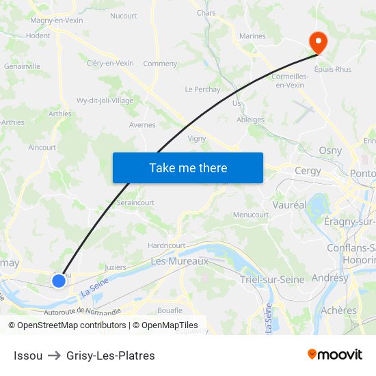 Issou to Grisy-Les-Platres map