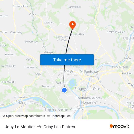 Jouy-Le-Moutier to Grisy-Les-Platres map