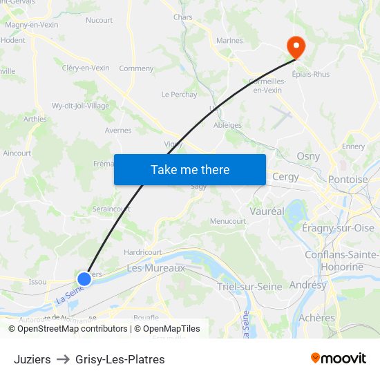 Juziers to Grisy-Les-Platres map