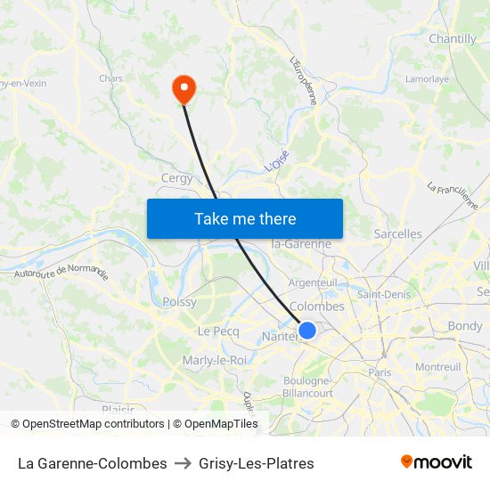 La Garenne-Colombes to Grisy-Les-Platres map