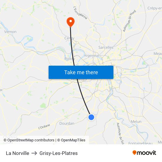 La Norville to Grisy-Les-Platres map