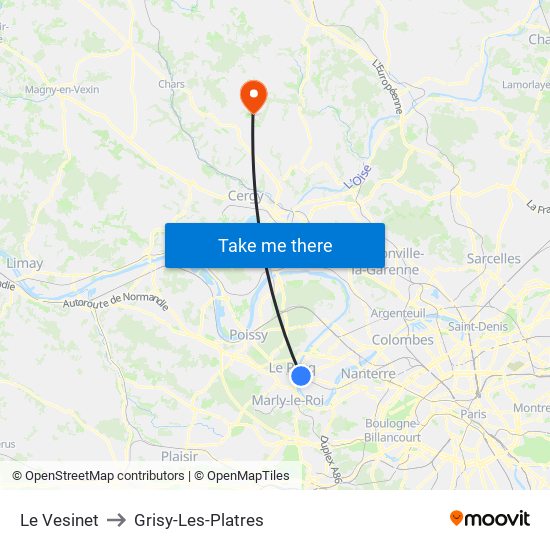 Le Vesinet to Grisy-Les-Platres map