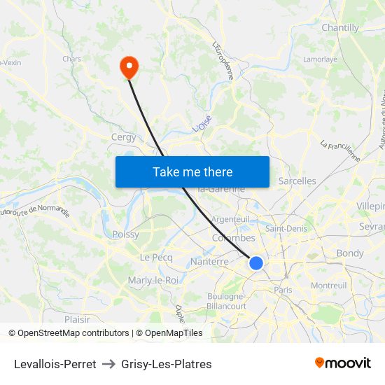 Levallois-Perret to Grisy-Les-Platres map