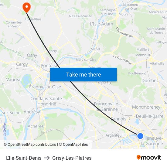 L'Ile-Saint-Denis to Grisy-Les-Platres map