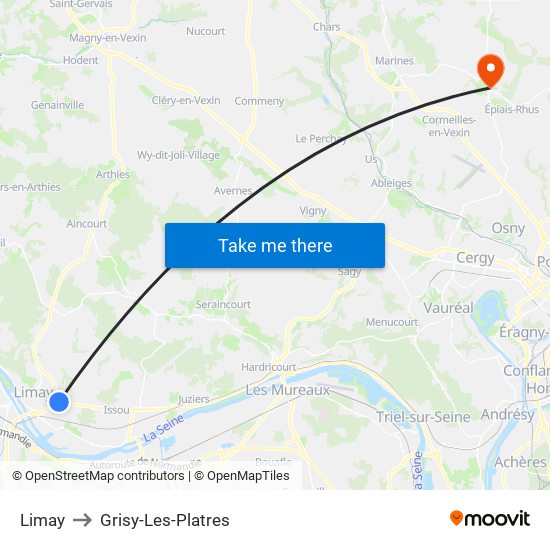 Limay to Grisy-Les-Platres map