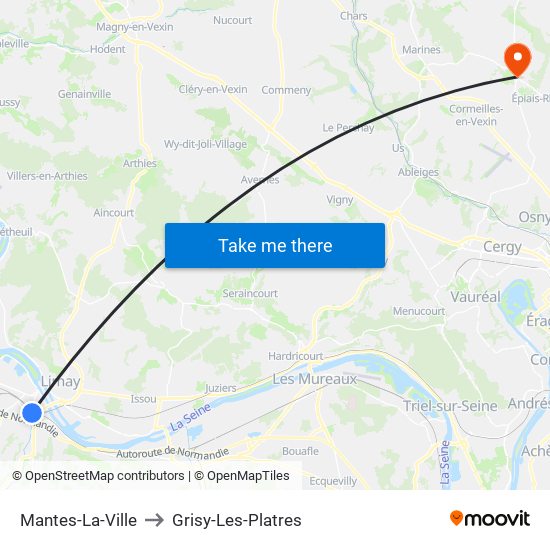 Mantes-La-Ville to Grisy-Les-Platres map