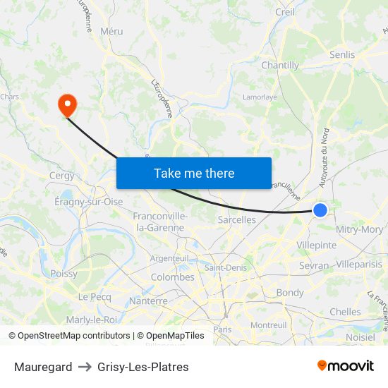 Mauregard to Grisy-Les-Platres map