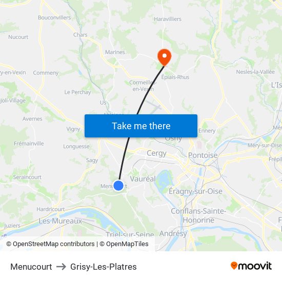 Menucourt to Grisy-Les-Platres map