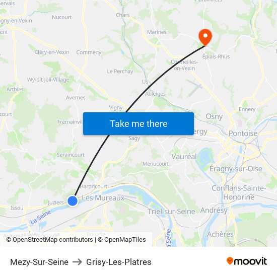 Mezy-Sur-Seine to Grisy-Les-Platres map
