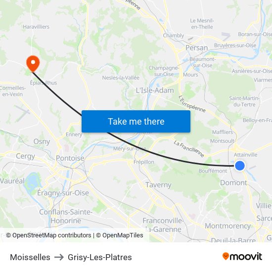 Moisselles to Grisy-Les-Platres map