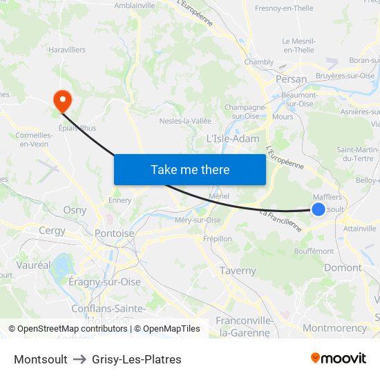 Montsoult to Grisy-Les-Platres map