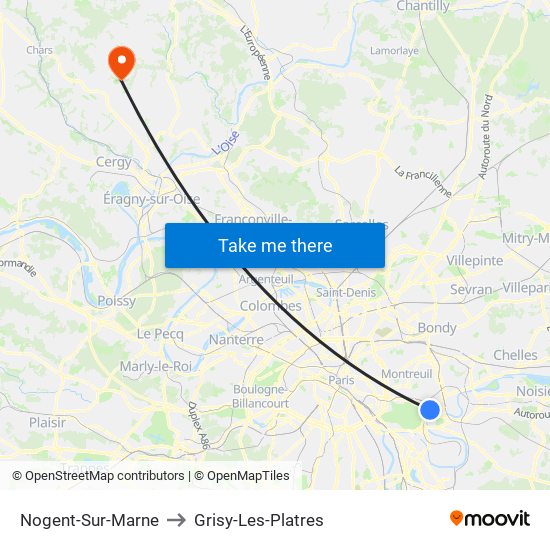 Nogent-Sur-Marne to Grisy-Les-Platres map