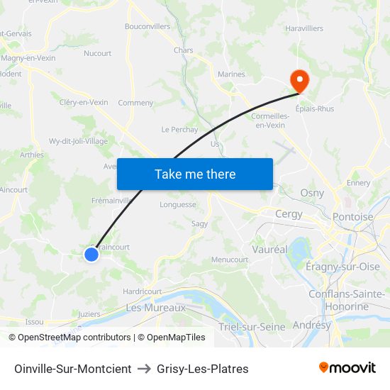Oinville-Sur-Montcient to Grisy-Les-Platres map