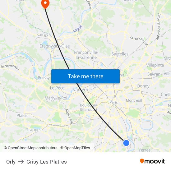 Orly to Grisy-Les-Platres map