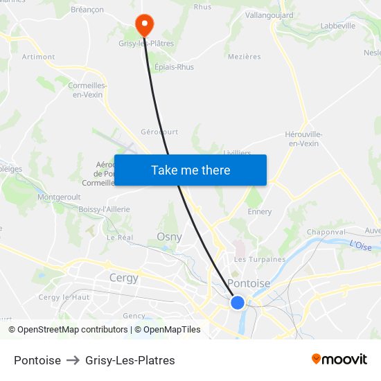 Pontoise to Grisy-Les-Platres map