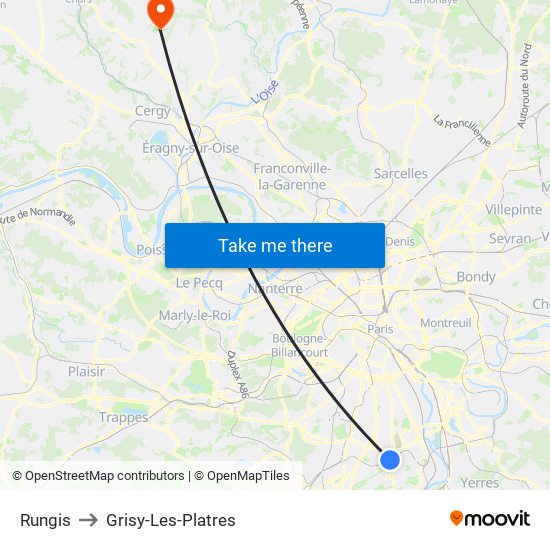 Rungis to Grisy-Les-Platres map