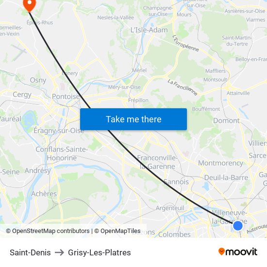 Saint-Denis to Grisy-Les-Platres map
