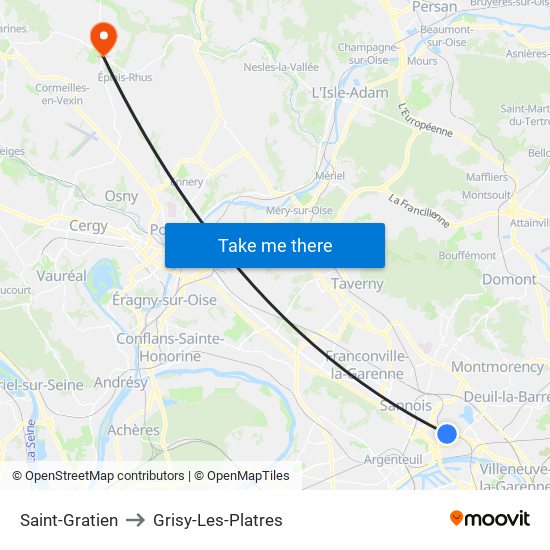 Saint-Gratien to Grisy-Les-Platres map