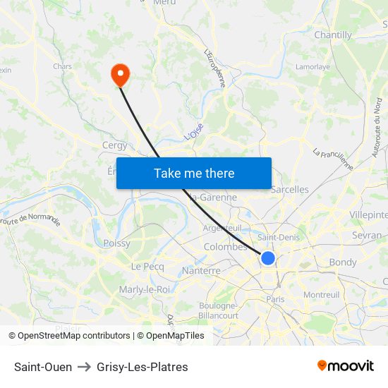 Saint-Ouen to Grisy-Les-Platres map